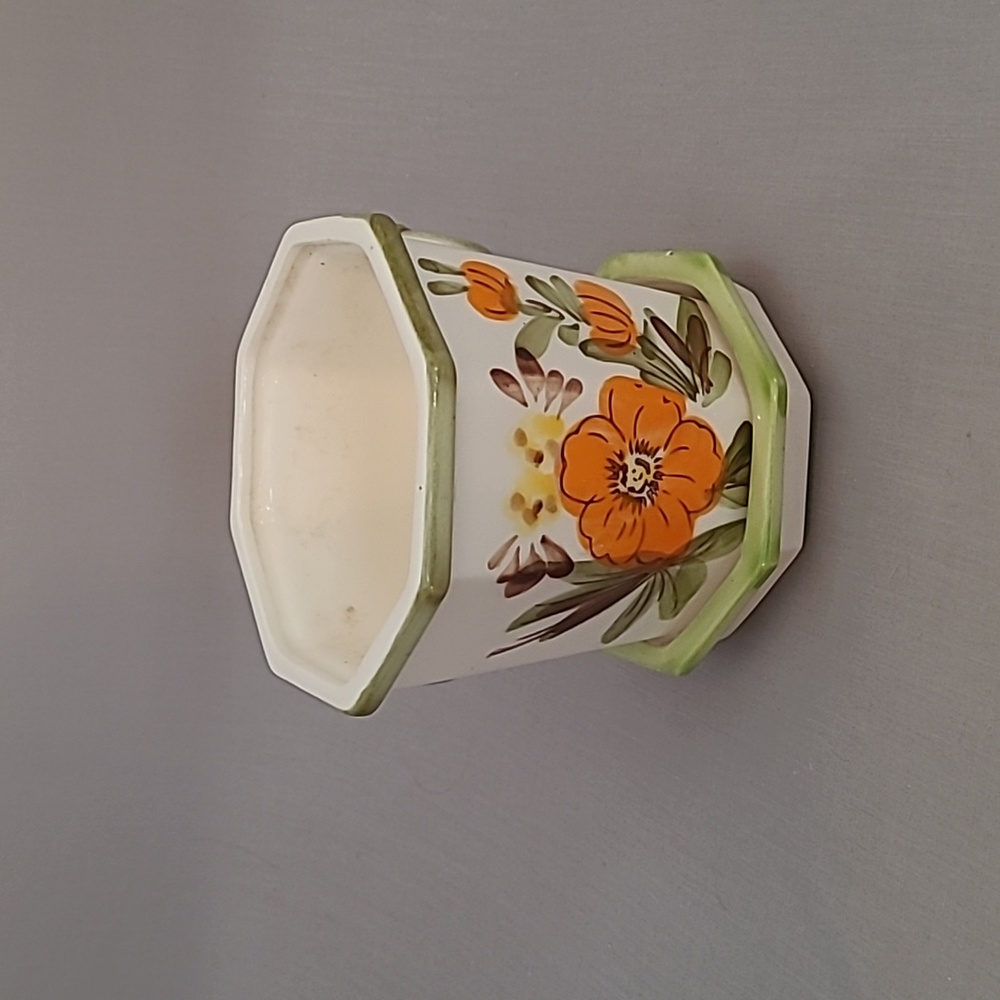 Hand Painted Octangular Floral Flower Pot Planter